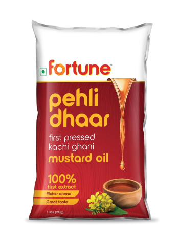 Fortune Pehli Dhaar First Pressed Kachi Ghani Mustard Oil 1 L (Pouch)